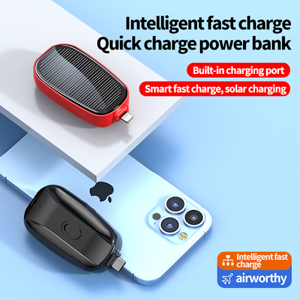 2 STK Mini Solar Power Bank til Mobiltelefoner 1200mAh iP