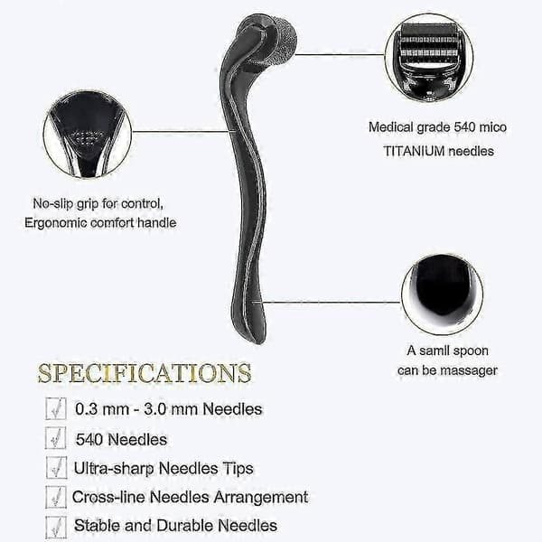 Derma Roller 0,75 mm, 540 Titanium Microneedle Roller til ansigt, ansigtsrynker, hårtab, strækmærker, hår
