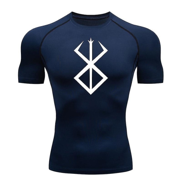 Anime Berserk Print Herr Compression Shirts Kortärmade Gym Workout Fitness Undertröjor Snabbtorka Athletic T-shirt T-shirts Toppar Navy Blue 1 XL