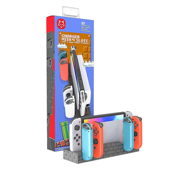 Svart Switch/Switch Oled Bas Joycon Handtag Laddningsfäste Handtag Laddningsbas Med 8 Spelkortsfack