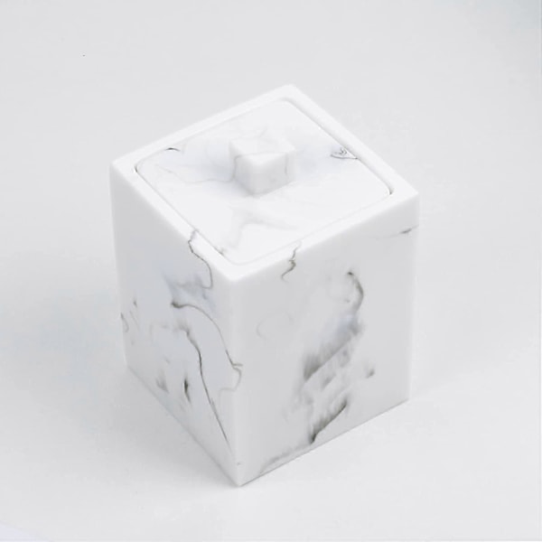 Opbevaringsboks til vatrondeller med marmorstruktur - Resin organizer med låg