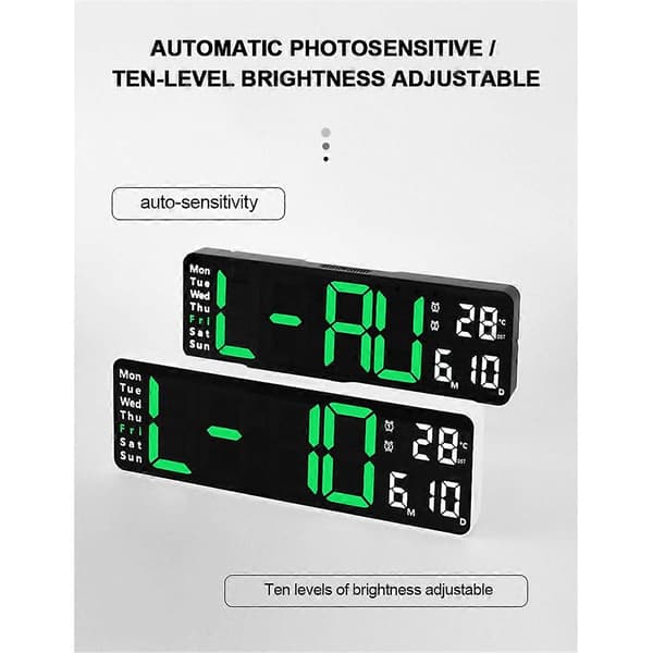 Stor Digital Väggklocka Fjärrkontroll Temperatur Datum Bordsklocka
