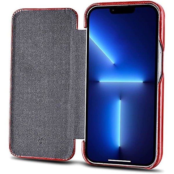Læder Folio Etui Kompatibelt med iPhone 13 Pro - Vintage Stil Ægte Læder Flip Folio Design Cover - Indbygget Magnetisk Lukning - Rød