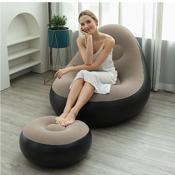 Uppblåsbar utomhussoffa, hopfällbar vilstol i PVC-flock (med fotpump) Brown