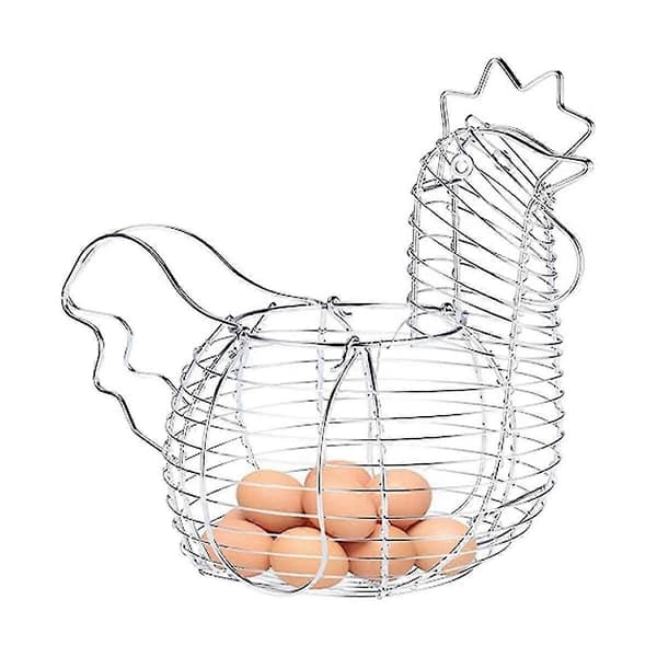 Eggkurver i metalltråd for egg, kyllingformet eggholder, rustikke runde kurver for egginnsamling med