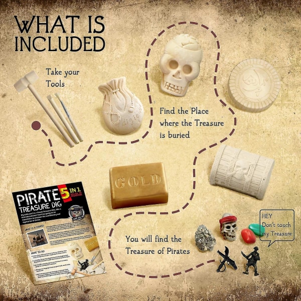 Pirate Treasure Dig Kit Ädelstenar Dig Kit 5 Tegelstenar Treasure Mining Kit Piratleksaker Stamleksaker Pedagogiska festpresenter Julklapp