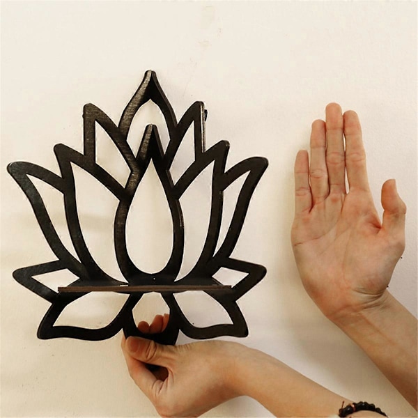 Lotus Hörnhylla Trä Väggmonterad Flytande Hylla Dekorativ Blomväxt Displayhylla för Sovrum