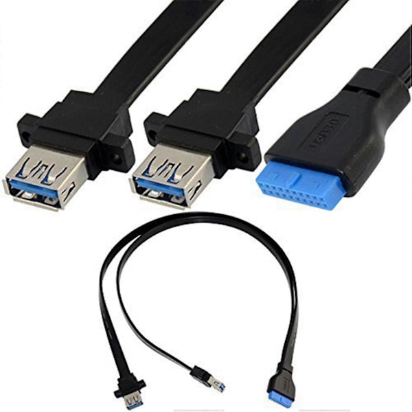 Dubbla Portar USB 3.0 Hona Skruvpanelmontering Till Moderkort 20-Pin Header Platt Kabel
