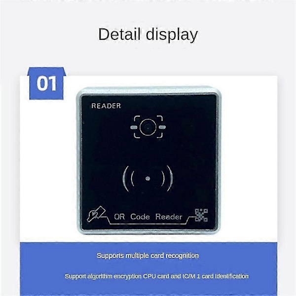 QR-kodläsare Vattentät RFID-kortläsare Passerkontroll Kortläsare Wiegand 26/34/66BIT Utgång Stöd CPU/IC/M1-kort