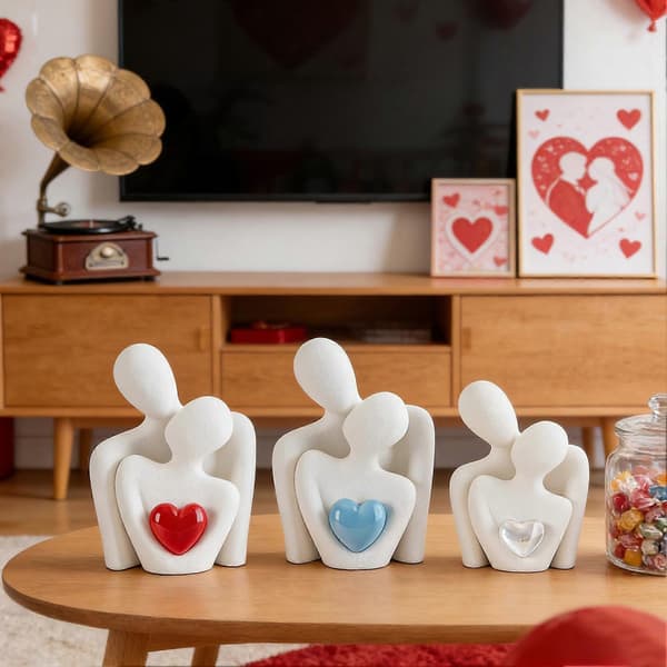 Klemmer Par Keramikkfigur med Gyldent Hjerte for Bryllupsdag Valentinsdagsgave E