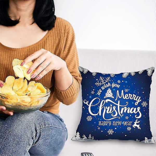 4 stk. Putetrekk med juletema, juleputetrekk, juleputetrekk, juleputetrekk til sofa, juleputetrekk (blå)