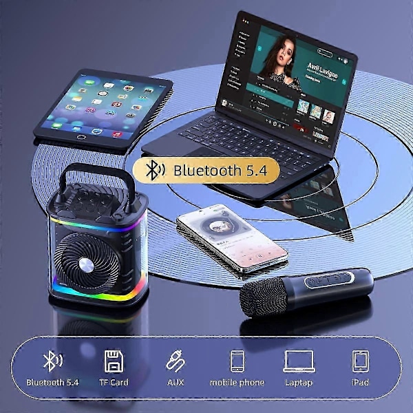 Bärbar Karaokemaskin och Bluetooth Karaokehögtalare med 2 Trådlösa Mikrofoner och LED-lampor Fo