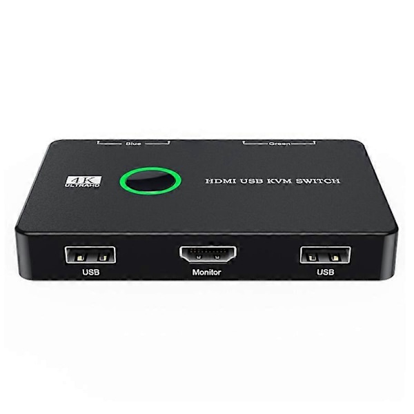 KVM Switch 2 Port Box USB og HDMI-kompatibel Switch til 2 computere