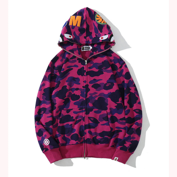 Ny casual med huvtröja för män med digitalt print med hajhuvud purple M