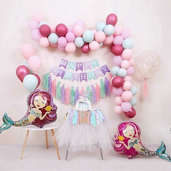 Sett med 2 gigantiske 38\" Merry Mermaid-ballonger for bursdag, maritim temafest, bryllupsdekorasjon (lilla)