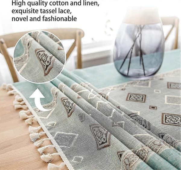 Dug Rektangulær Bomuldslinned Dug, Firkantet Panel Kvaster Design Rektangulær Dug (140 X 180cm)