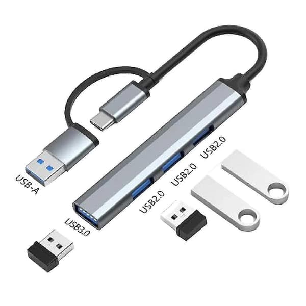 4-i-1 USB 3.0 Hub Typ C till USB 3.0x1 + USB 2.0x3 - 5Gbps Dataöverföring för Windows, PC,
