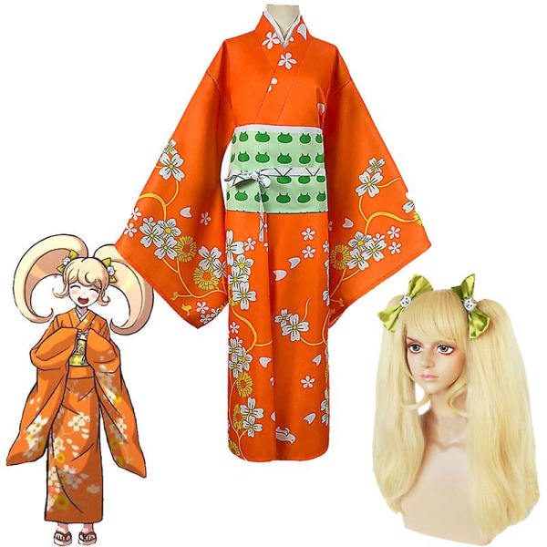 Kostymer Danganronpa Saionji Hiyoko Cosplaydräkt Farväl Förtvivlan Hiyoko Saionji Kimonokostym Dam&amp;#39;s Peruk och huvudbonader XXXL