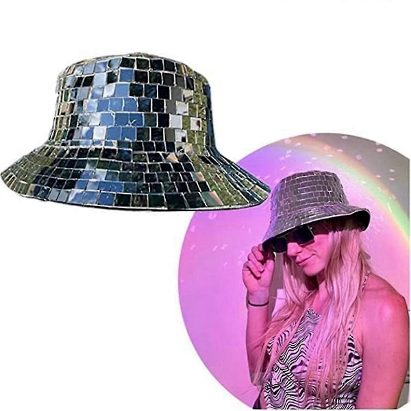 Disco Ball Hinkhatt Paljett Cow Boy Hinkhatt Spegel Paljett Fedora Hatt Fiskehatt Bling Dans
