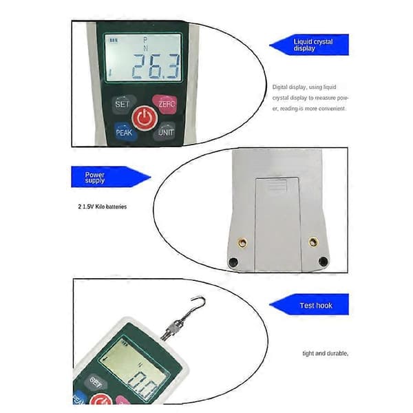 Liten Digital Skyve- og Trekkmåler Bærbar Dynamometer -2-500N