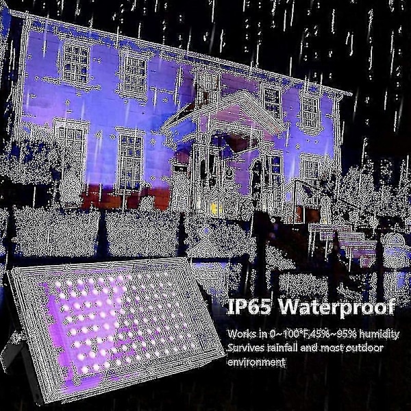 Pakke med 2 100W UV LED Floodlight Sort Lys IP65 Vandtæt, UV LED Lys, AQ Effekt Belysning