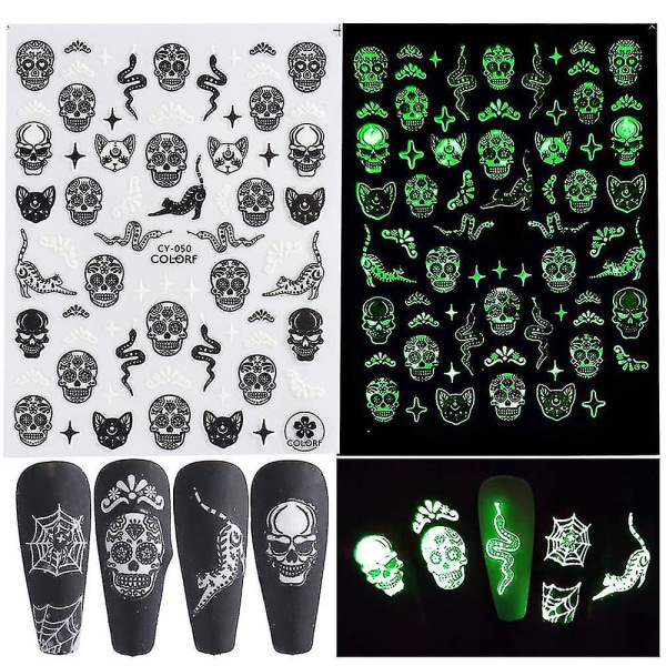 Halloween Nail Stickers 3d lysande Halloween Nails Självhäftande Nail Sticker Nail Art Dekaler Halloween Nail Art Designs Halloween Skull Gho