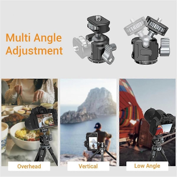 Mini Kulled Panoramahuvud för Stativ + Adapter för Kallskofäste för DSLR Kamera Stativ Telefonfäste