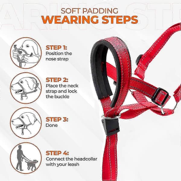 Justerbar \"No-Pull\" Hundsele med Reflexband och Säkerhetskrage för Träning Red L