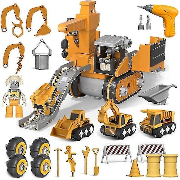 Byggebil Legetøjssæt, 4 I 1 Samlebil DIY Ingeniørbiler Byggelegesæt, Børn Lærings Samlebil Pædagogisk Legetøjssæt