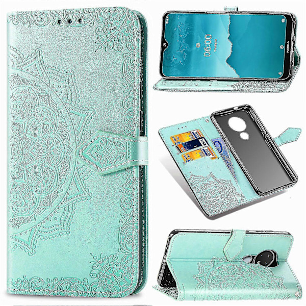 Nokia 6.2/Nokia 7.2 Fodral Läder Plånboksfodral Präglad Mandala Magnetisk Flip Skydd Stöttåligt - Grön