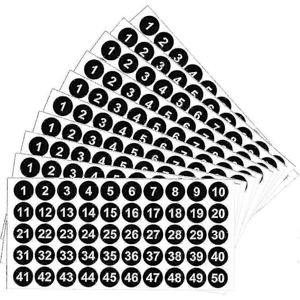 10 Ark Nummer Klistremerker, 1 Til 50 Nummer Selvklebende Klistremerker, Runde Nummeretiketter, 1 Tomme