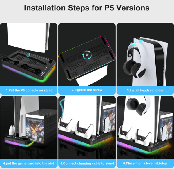 PS5 konsol kølebase opbevaring spildisk konsol controller hurtig opladningsbase Black