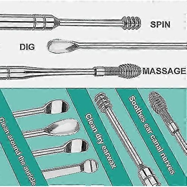 Innovativt Fjeder Ørevoksrenser Værktøjssæt - Spiraldesign Ørepinde i Rustfrit Stål, Let at Bruge, Ørevoksfjernelsessæt