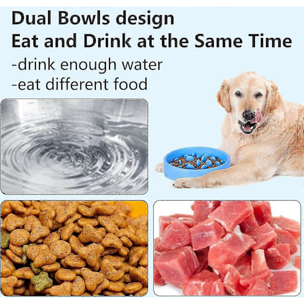 Langsom Foderskål til Hunde, Langsom Fodring Skridsikkert Design Sjov Interaktiv Foderskål Katte og Hunde, Fremmer Sund Spisning og Langsom Fordøjelse (blå)