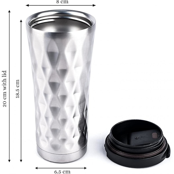 JUSCH Kaffemugg 450ml/0.45L Termos Rostfritt stål Försegling Matt Svart/Vit(WZ1568),QINWEI-439