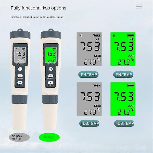 3 i 1 Vattenkvalitetstestpenna TDS/PH/TEMP PH-mätare Multiparameter Bältesvattenkvalitetsanalysator