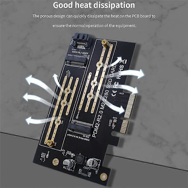 PCIE-sovitinkortti, jossa kaksi M.2 NVME -liitäntää Pcie 4X M2 SSD -sovittimeen B/M-avaimella, tukee PCI Express 3.0 2230-2280