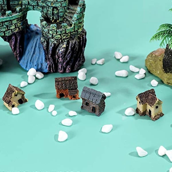 F-blue 4 stk. Miniature Eventyrhave Sten Huse Mini Sommerhus havearbejde dekorationssæt mikro Hus Miniaturer Indretning Tilbehør Havearbejde Dekoration Ki