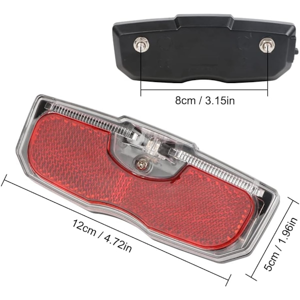 Sykkelbaklykt for bagasjebrett, aluminiumslegering, reflektor baklykt, 80 mm skrumontering/lett å fjerne (batteri ikke inkludert)