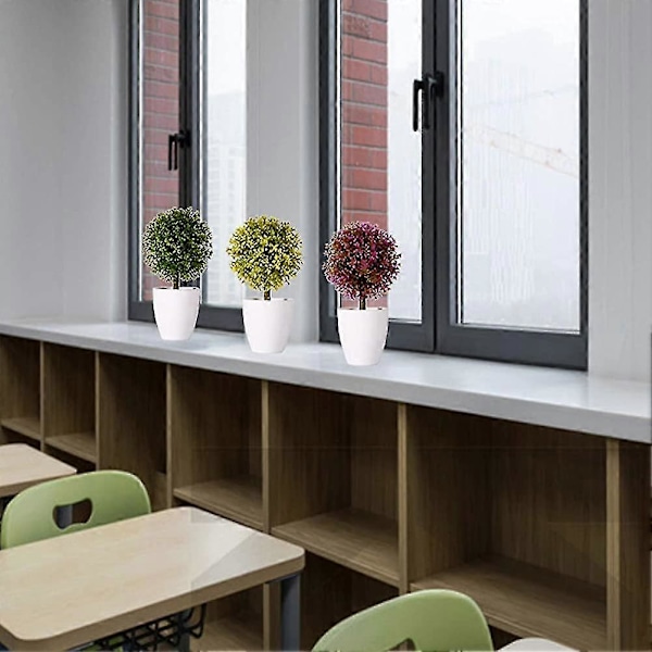 20 cm høje kunstige planter i potte, 4 stk. kunstig buksbom topiary træ, falsk plante i hvid plastikpotte