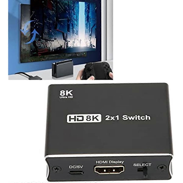 HD Multimedia Interface Switch 8K @ 60Hz Videodelare Plug and Play Liten för Laptop Spelkonsoler