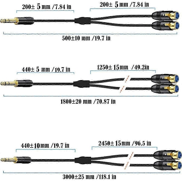 Dobbelt hun XLR til 1/4 tomme TRS Stereo Hanstik Y-Splitter Kabel 2-XLR Hun til Kvart Tomme Adaptere