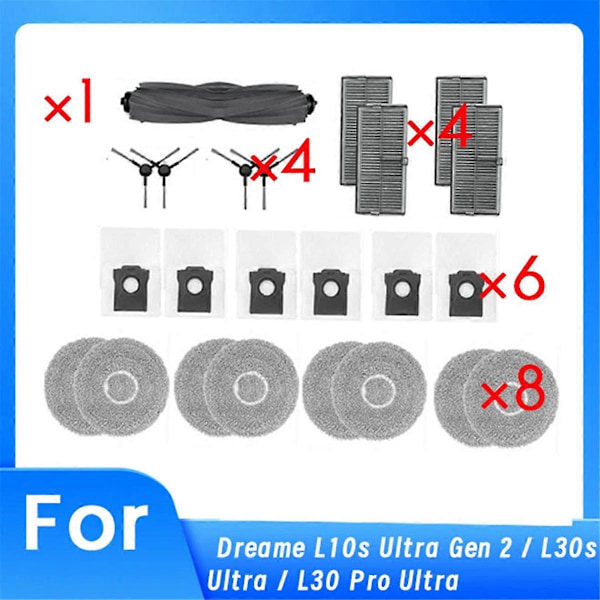 Til Dreame L10s Ultra Gen 2 / L30s Ultra / L30 Pro Ultra Robotstøvsuger Rulle Sidebørste HEPA Filter