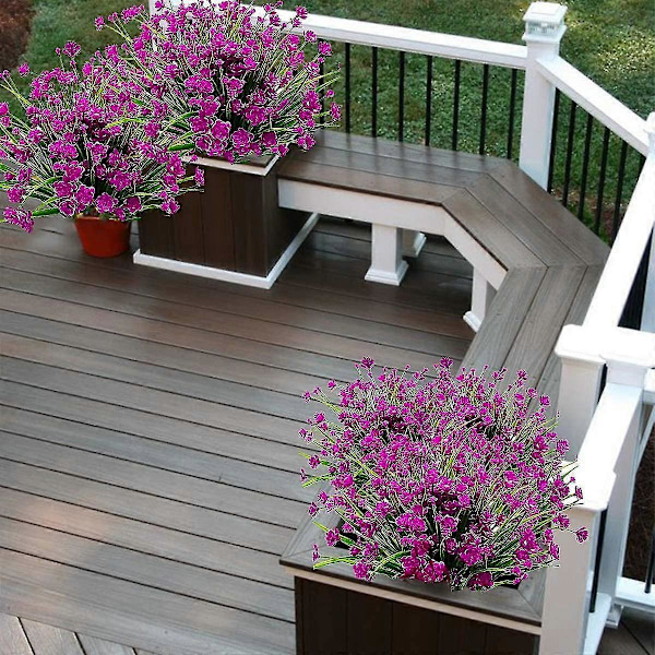 8 stk. Udendørs UV-bestandige Kunstige Blomster Planter, 8 Grene Falske Plast Kornblomst Grønne Buske Planter Indendørs Udendørs Hængende Plantekasse Køkken