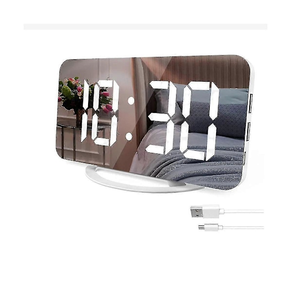 Digital Väckarklocka 7\" LED Spegel Elektroniska Klockor Med Touch Snooze Dubbel USB Laddning Skrivbord Vägg Mod