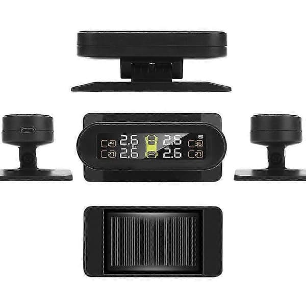 Solar Trådlös USB TPMS Bil Däcktrycksövervakningssystem HD LCD-skärm 4 Externa Sensorer Däcktryck