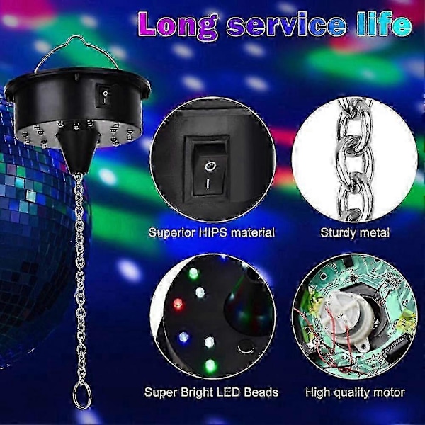 Roterande Discokula Motorljus med Fjärrkontroll, 18 LED för 12 16 20 24 tum Spegelkula Rotator (Ingår ej)