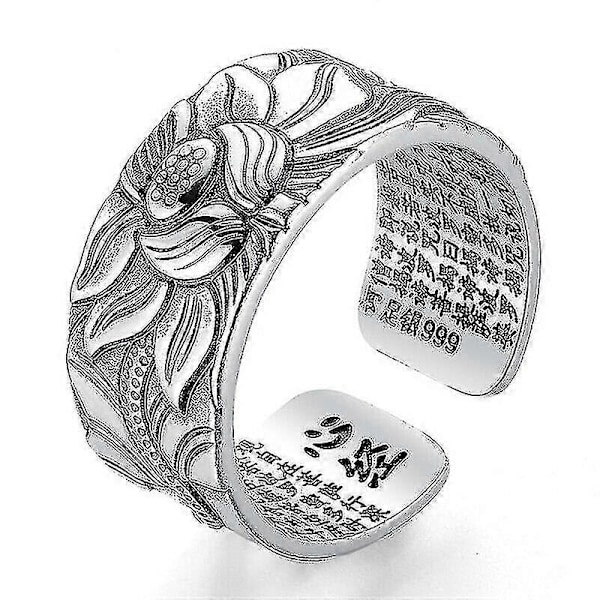 99 Sølv Lotus Ring Med Hjerte Sutra Justerbar Åben Ende Finger Ring Smykker Gave