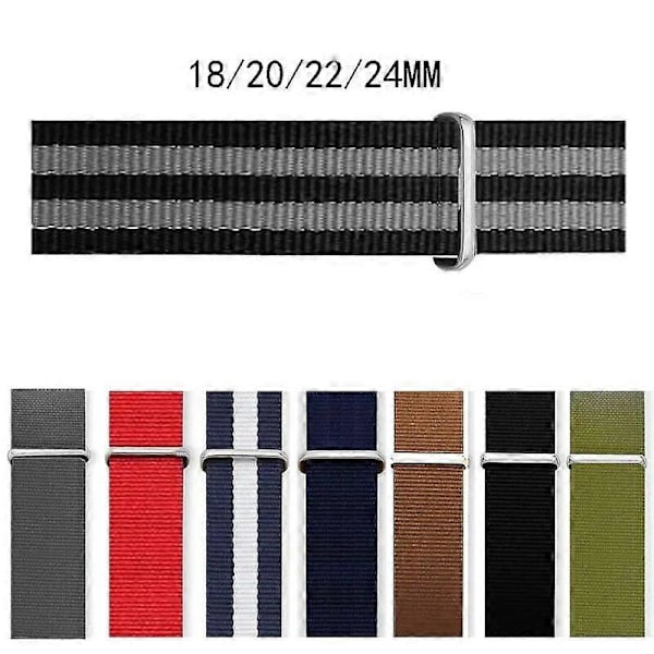 Sportband för Nylon Klockarmband Bälte Metallspänne Armé Klockarmband 18mm 20mm 22mm 24mm