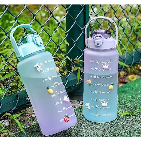 JUSCH Ny stor vattenflaska med sugrör, gradient frostat utomhus plastmugg, sport fitness skala vattenmugg gradient pulverblå 1500ml (WZ218